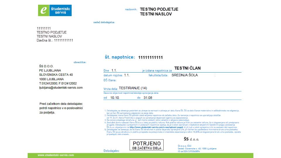 Primer potrjene/elektronsko podpisane napotnice